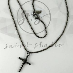 Handmade: gunmetal cross men's necklace
